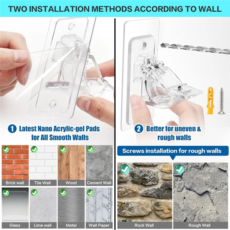 

ABHB-8Pcs No Drill Curtain Rod Brackets, Curtain Hangers, Nail Free Adjustable Curtain Rod Holder For Bedroom Bathroom