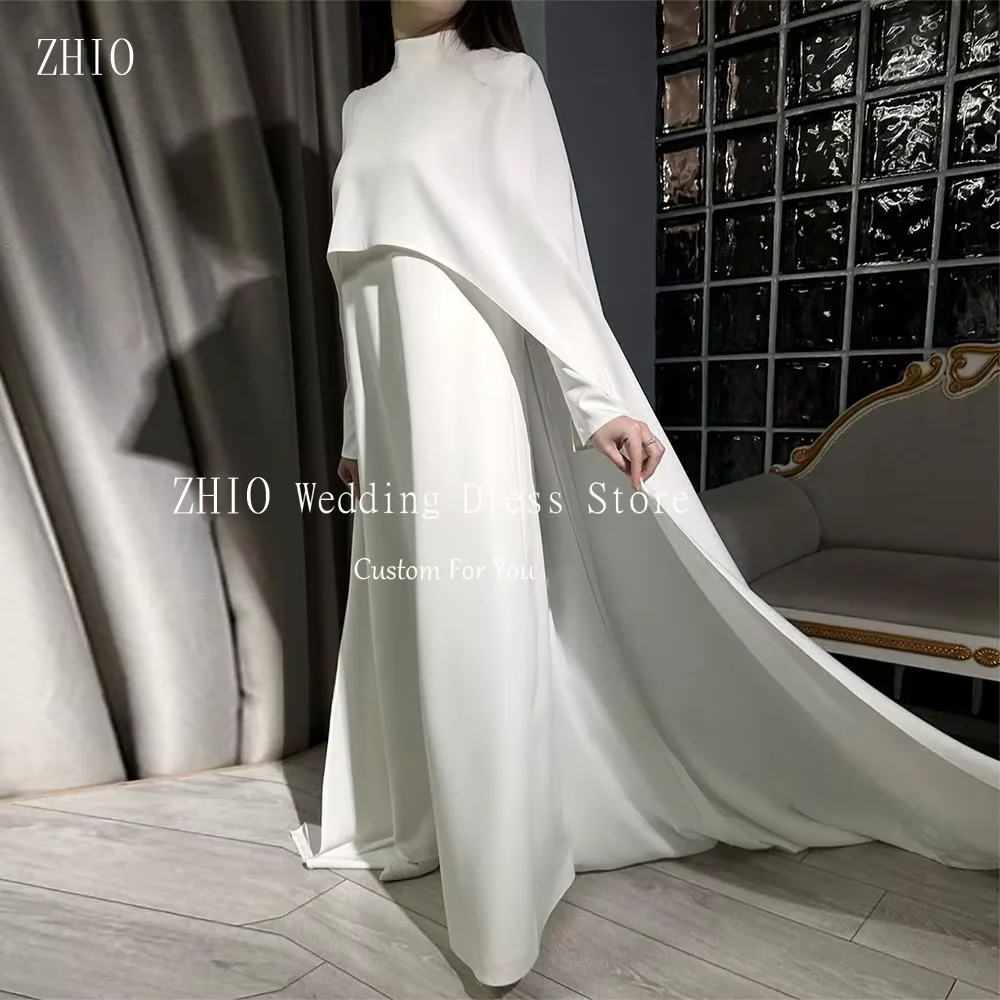 ZHIO فساتين حفلات الزفاف الإسلامية الأبيض الأنيق العربية كيب فساتين حفلات ذيل طويل Vestidos De Boda Para Fiestas مخصصة