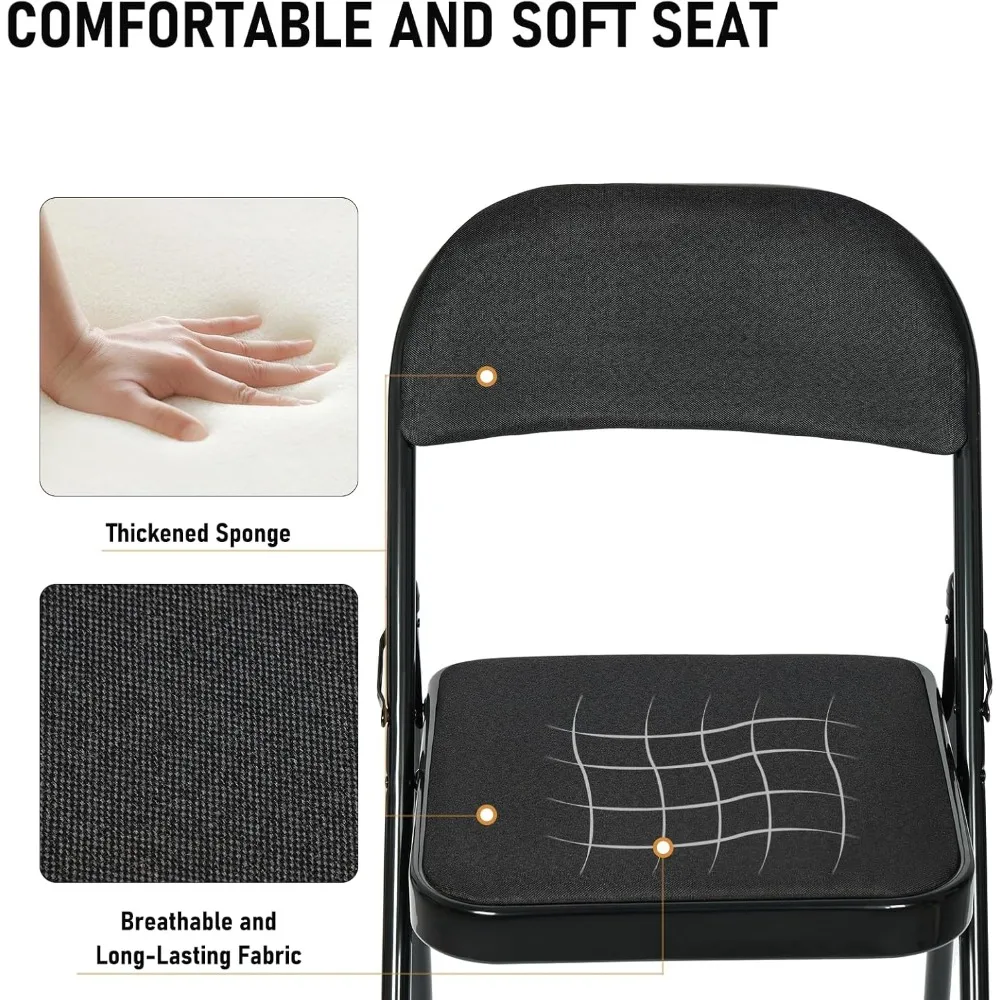 Portable Stackable Fabric Cushioned Folding Chairs - 16 Pack Outdoor Indoor Dining Chairs Set with Padded Seats for Comfort