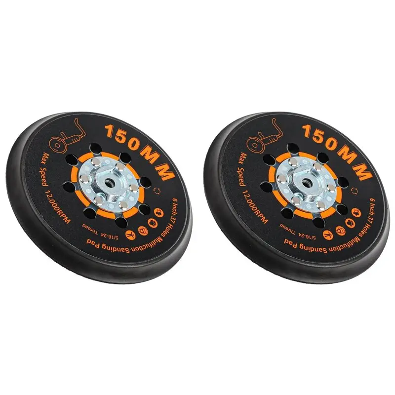 DT16 2pcs 6 Inch Sander Backing Pad 150mm 37 Holes for Orbital Sander Polisher, 12000 RPM, 5/16-24 Thread, for MAXXT, Wood