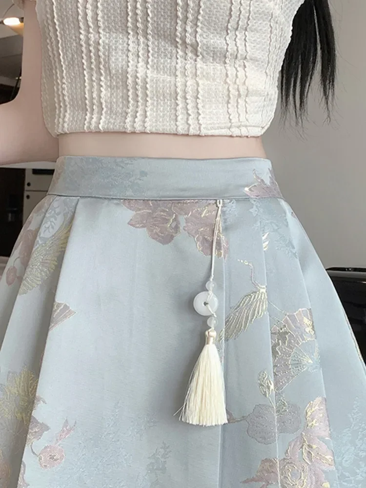 Neuer Jacquard bestickter Falten rock im chinesischen Stil für Frauen neuer Frühling/Sommer schmaler A-Linien-Kurzrock mit hoher Taille