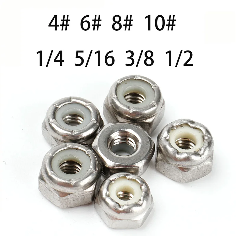 American Standard UNC 304 Stainless Steel Nylon Insert Lock Hex Nuts 4#-40 6#-32 8#-32 10#-24 1/4 5/16 3/8 US Standard Hex Nut