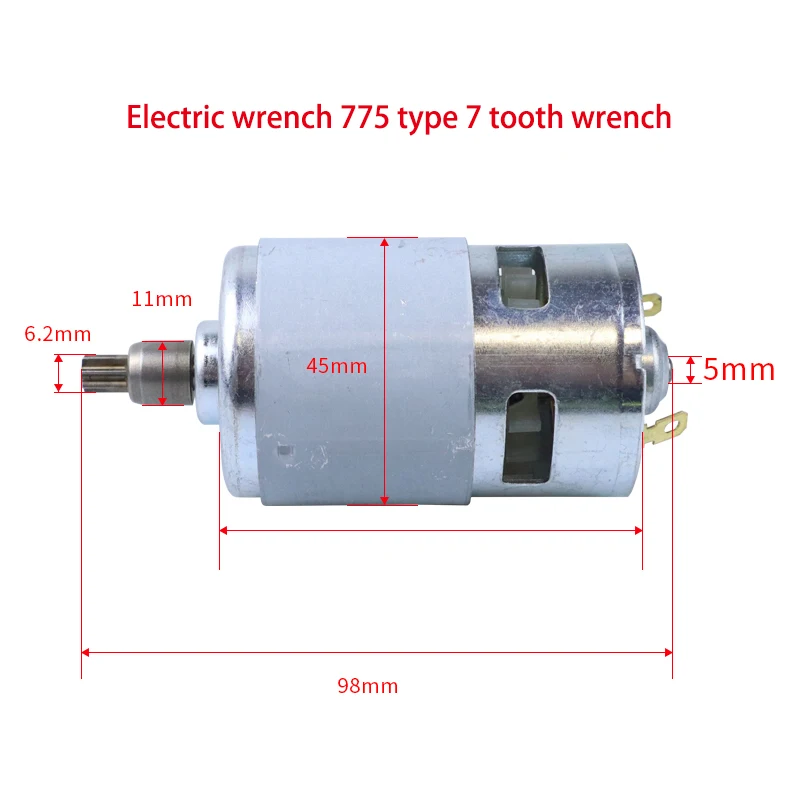 Llave eléctrica de 18V-21V, engranaje de 7 dientes, Motor de CC 775, batería de litio, accesorios de llave de impacto