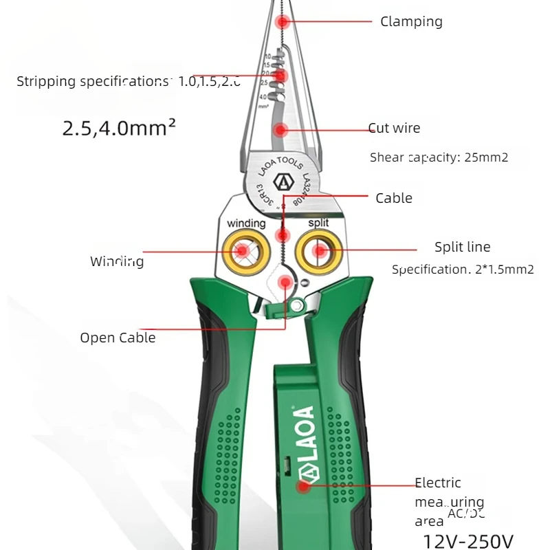 8 In 1 Multipurpose Cutting Plier Electrician major Tool Stainless steel wire strippers Measuring electric wire trimming wiring