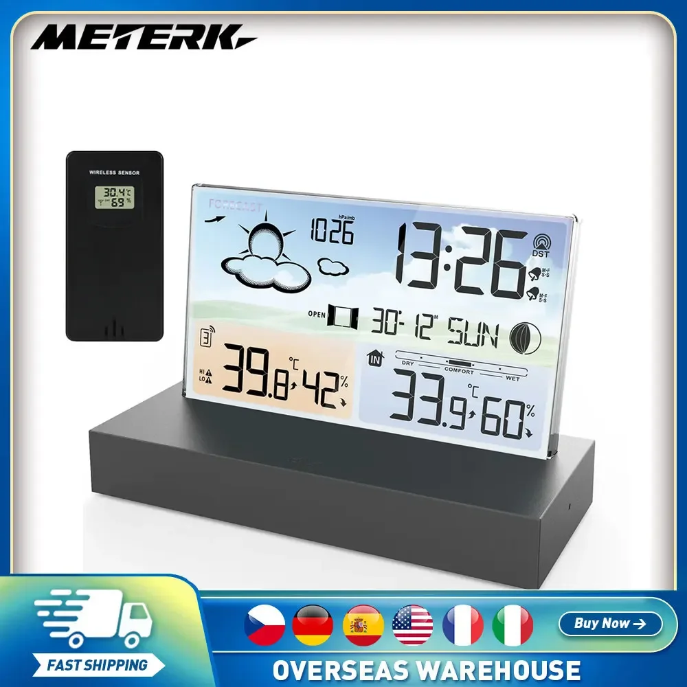 New Transparent Weather Station Glass Colour Screen Thermometer Hygrometer Digital Temperature Humidity Monitor Weather Forecast