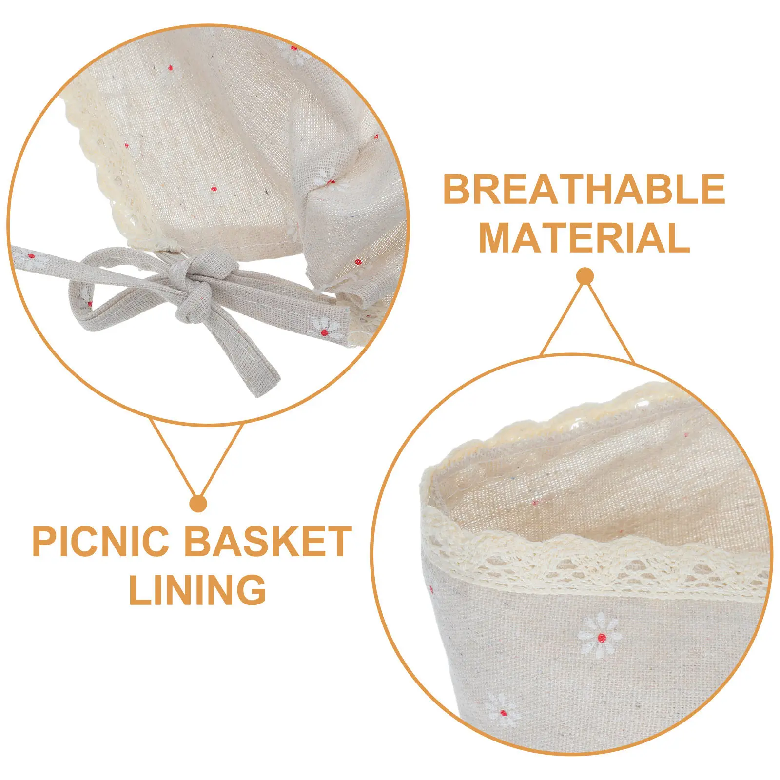 2Pcs Picnic Basket Fabric Liners Soft Washable Cloth Liners for Wicker Baskets Rectangular Replacement Basket Cover Organizer view 2