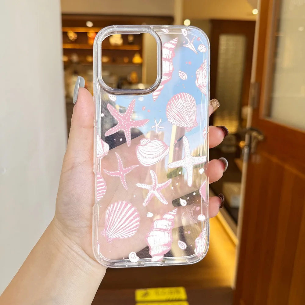 

Aesthetic Clear Phone Case with a Pink Ocean Design for iPhone 16 15 14 Pro Max 12 13 11 XS XR X 7 8 Plus Transparent Back Cover