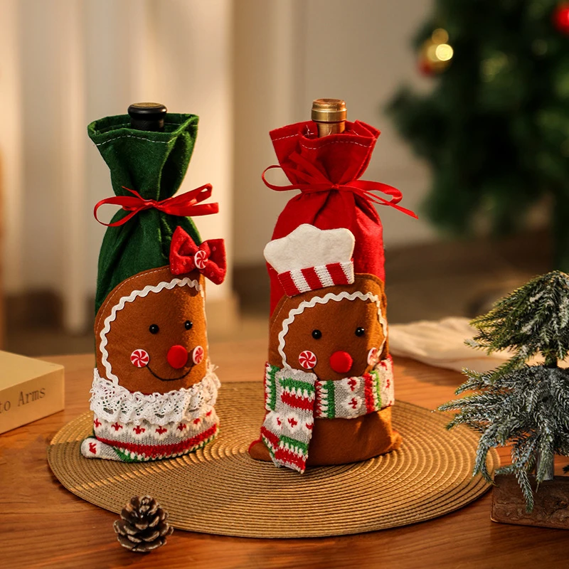 Christmas Gingerbread Man Stereo Wine Bottle Bag Cartoon Cookie Man Wine Bottle Cover Xmas Packing Gift Bag Party Decor