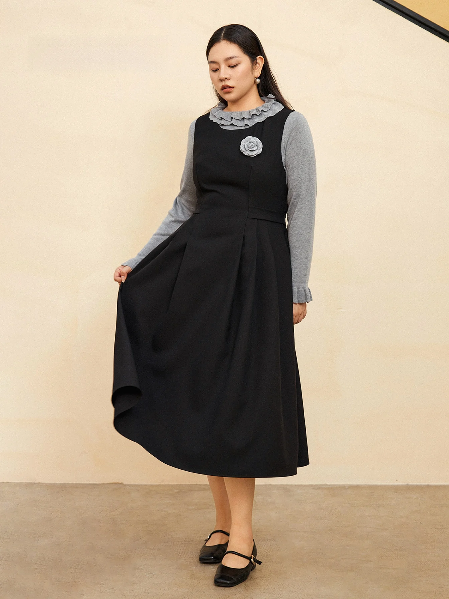 

Plusmall ey Gored Poem Жилет с высоким воротником и нагрудной булавкой Комплект колледжа Sle Base irt и юбка Комбинированная облегающая повседневная одежда