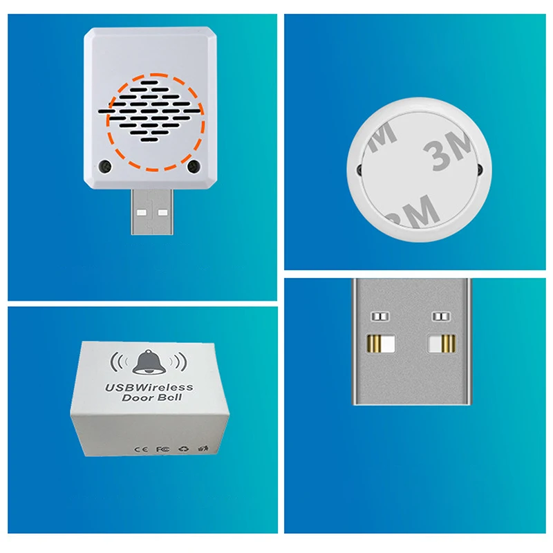 USB Wireless Doorbell DC 5V RF433 MHz Remote Controll Receiver USB Smart Door Bell 30 Music For Home Bed Call Emergent Call