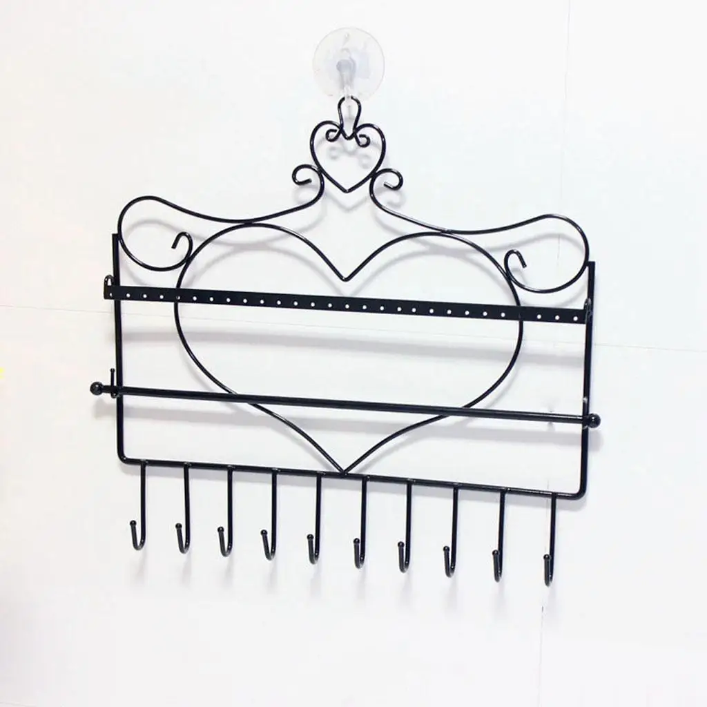 Metal Wall Mount Heart Shaped Jewelry Display Rack for Necklaces, Earrings,