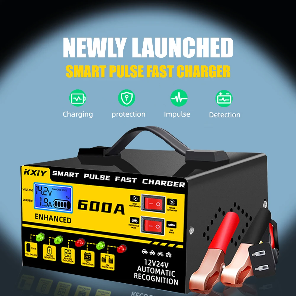 130W Car Battery Chargers Digital Voltage Tester Intelligent Pulse Repair With Switch LED Indicator Storage Cell Charger 12V 24V