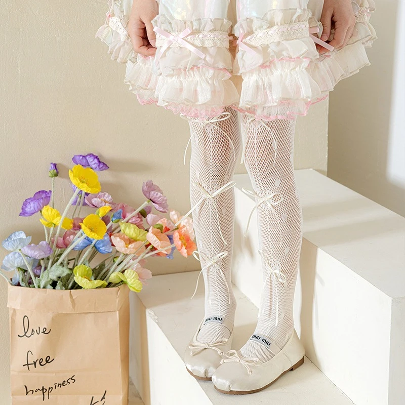 New Spring Summer Children Baby Cute Bows Mesh Tights Kids Girls Sweet Princess Bowknot Pantyhose Fishnet Lolita Stockings Socks