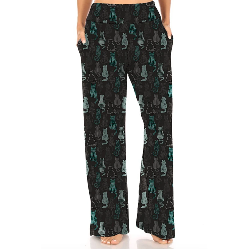 LETSFIND New Arrival High Quaility Lounger Streetwear Women Pants Fashion 3D Cat Print Loose Stretch Pants