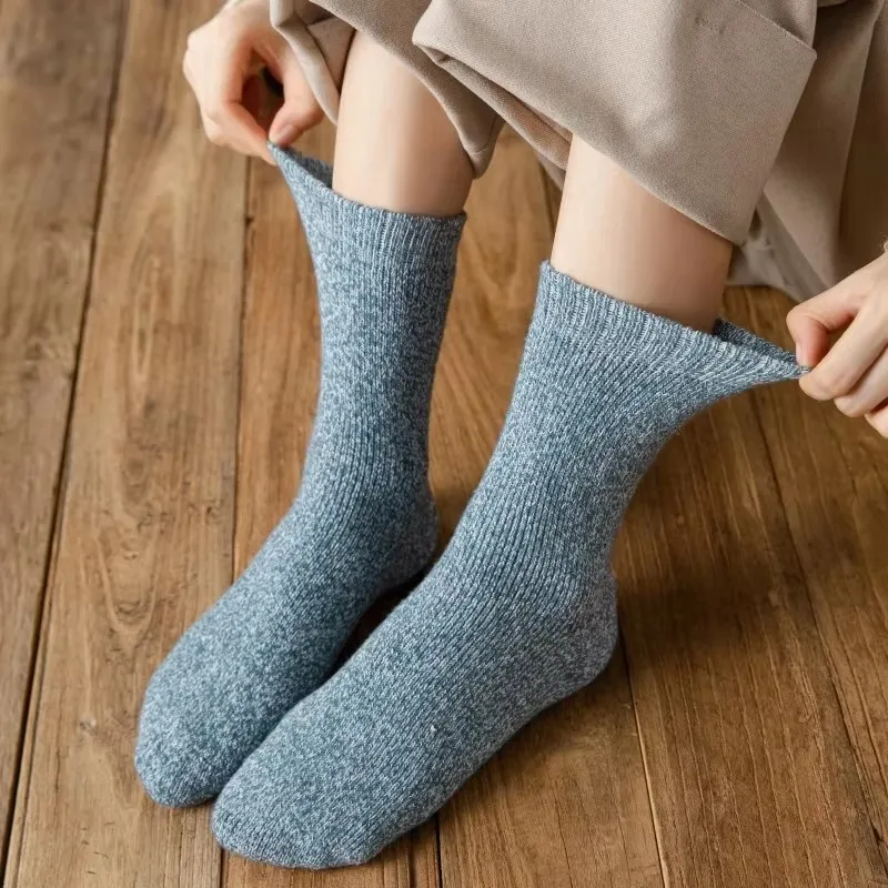 Winter Warm Wool Women’s Socks Keep Warm Thicken Solid Socks Merino Wool Socks Against Cold Snow Terry Socks