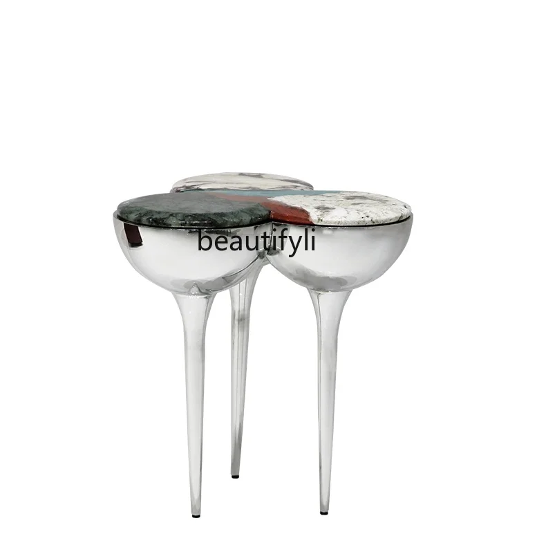 

Italian Light Luxury Living Room Sofa Small Table Designer Model Room Marble Creative Polygon Combination Corner Table