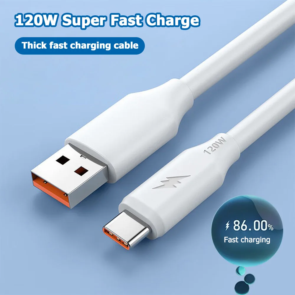 120W 6A USB A to Type C Fast Charging Cable 1M 1.5M 2M High Speed Data Transfer Cord For Samsung Xiaomi Redmi POCO Huawei  OPPO