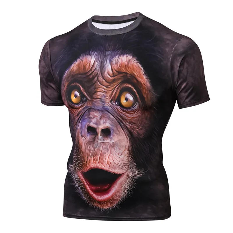 Men Clothing Gorilla Digital Print Realistic Animal Round Neck Elastic T-shirt Funny Expression Short T-shirt