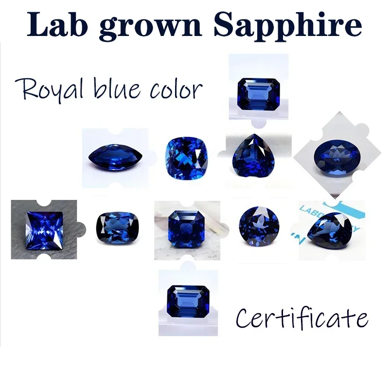 

L-Lab Grown Sapphire Royal Blue Color Gemstone Multiple shapes for DIY Charm Jewelry Making Materials Selectable Certificate
