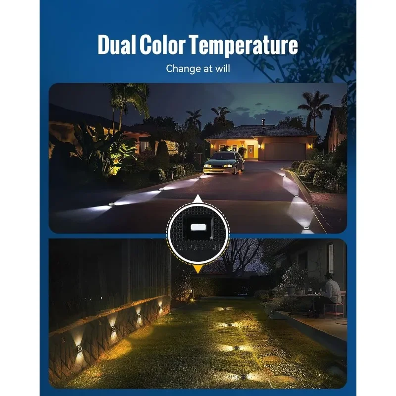 Solar Dock Lights Walkway Decorative Lights Waterproof 12 Pack, 2 Colors in 1 Double-Sided LED Solar Driveway Lights