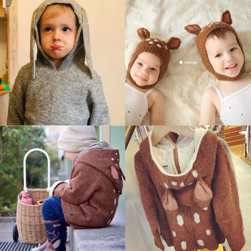 Baby Boys Wool Knit Sweaters Oeuf Lovely Sheep and Fawn Sweater Children Toddler Girls Winter Quality Brand Clothes and Hat