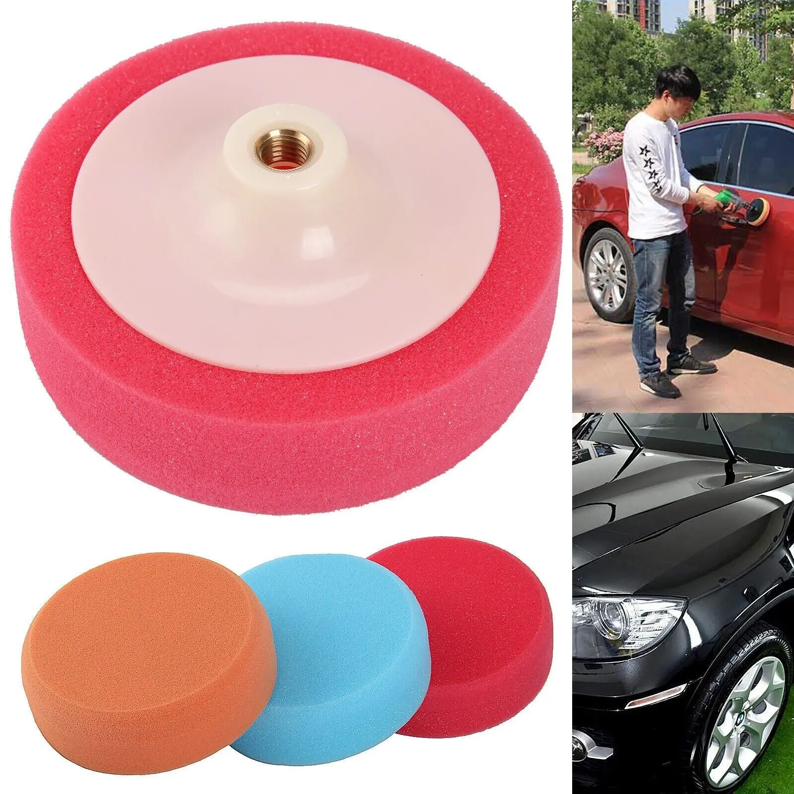 3PCS M14 Thread 150mm Car Polishing Heads Mop Pads Sponge Soft Foam Buffing Car Wash & Maintenance