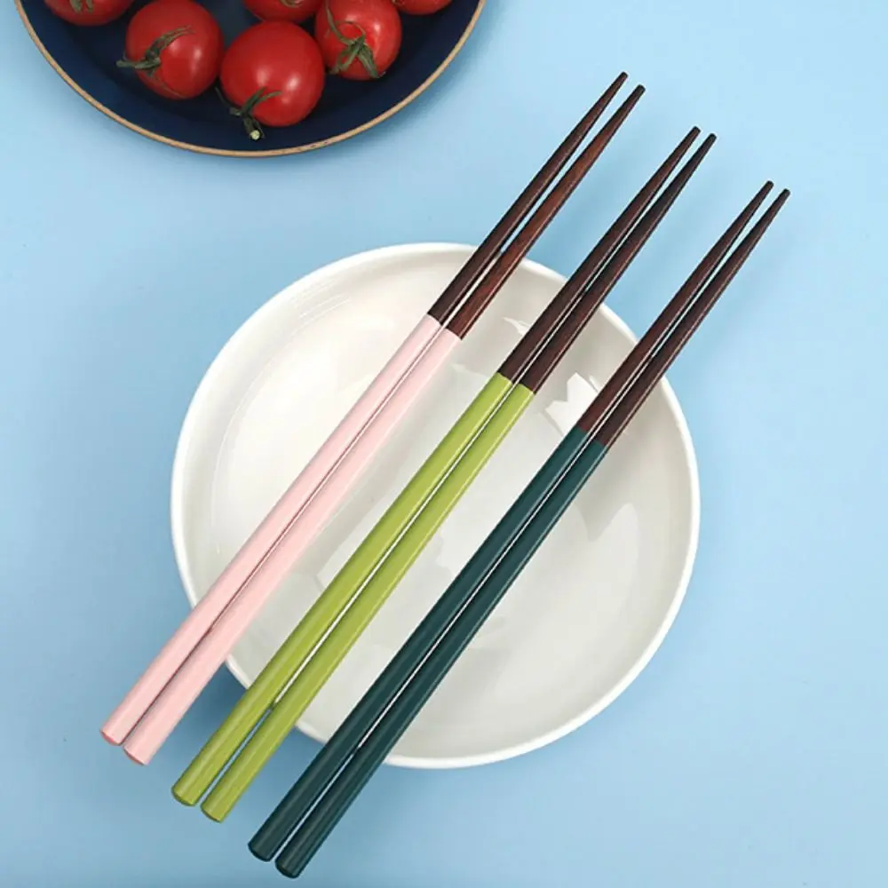 5Pair Macaron Color Japanese Style Wood Chopsticks Long Handle Red Sandalwood Sushi Chopsticks Reusable Non-slip Sushi Sticks