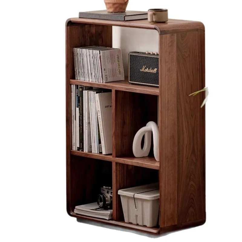 Walnut solid wood book storage rack sofa side cabinet small bookshelf