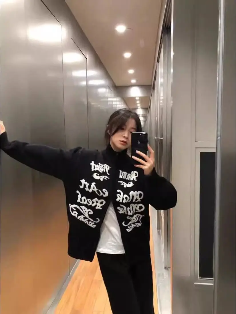 

Кардиган на молнии из трикотажа свободного кроя, осенне-зимний, в американском ретро-стиле, для пар, повседневная верхняя одежда из полиэфирного волокна