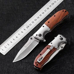 Outdoor folding knife High hardness protection Portable colorful wooden handle knife Tactical sabre Stainless steel fruit knife