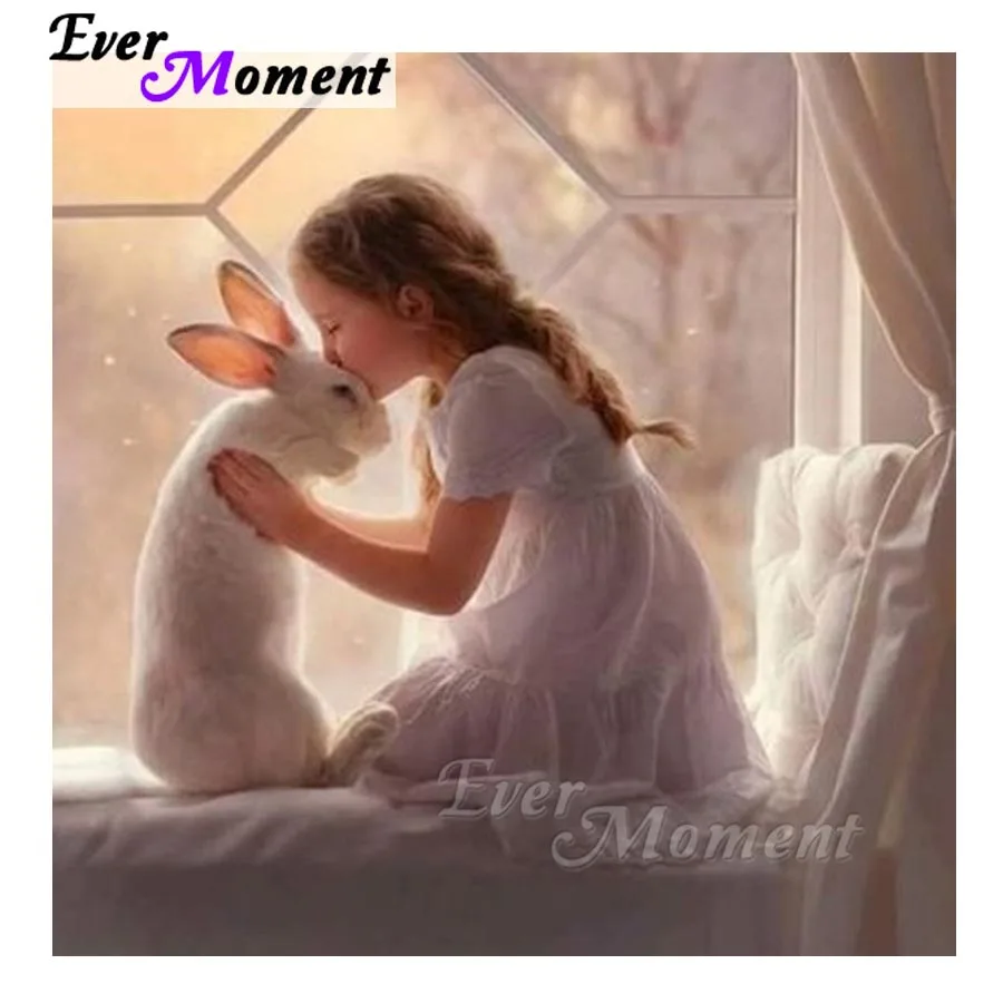 

Алмазная вышивка Ever Moment, кролик, девушка, алмазная мозаика, полная квадратная дрель, произведение искусства, украшение дома, алмазная живопись ASF1203