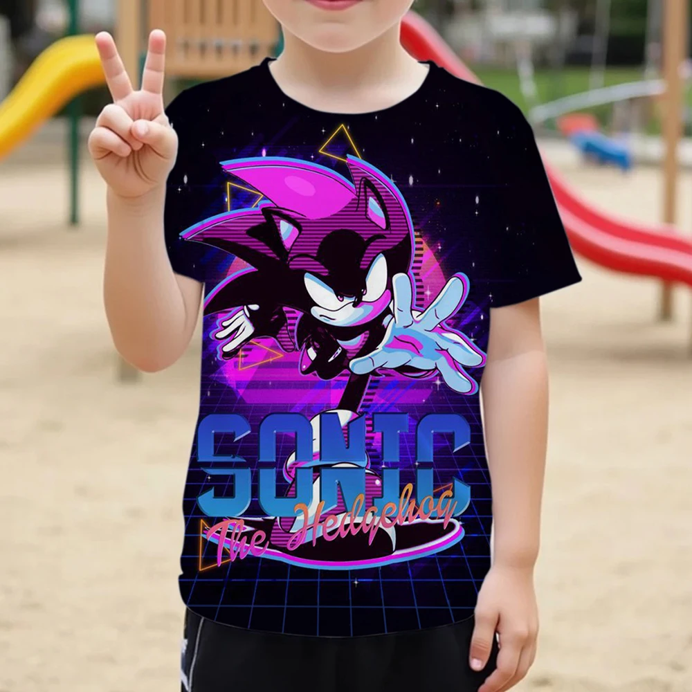 

Anime Sonic Cartoon Style T-shirt for Kids Boys Girls Breathable Quick Dry Soft Fabric Summer Sports Casual Jersey Top