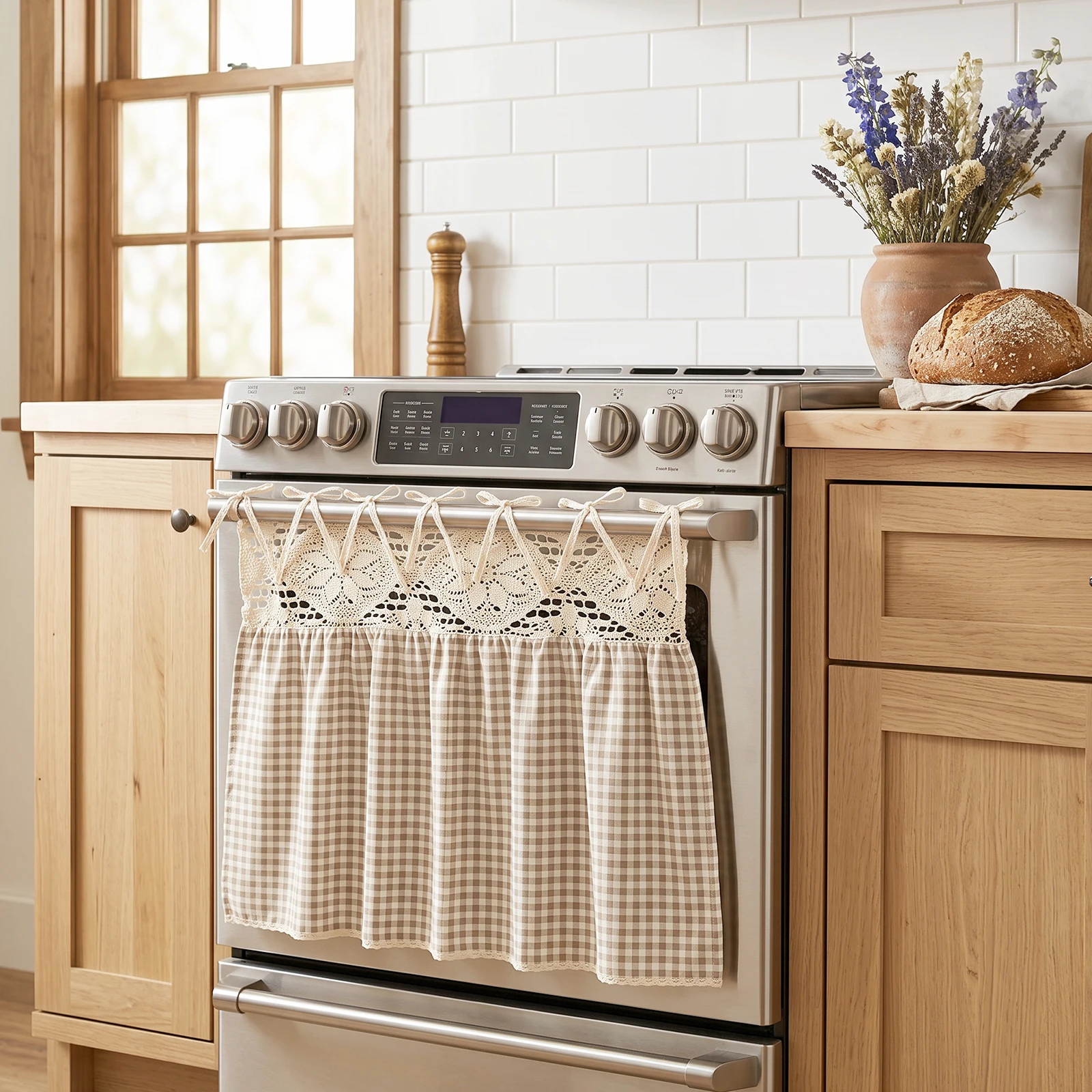 Vintage Oven Curtain Skirt with Lace Trim for Kitchen Appliance Decor Oven Curtain Oven Skirt Stove Curtain Oven Door Curtain