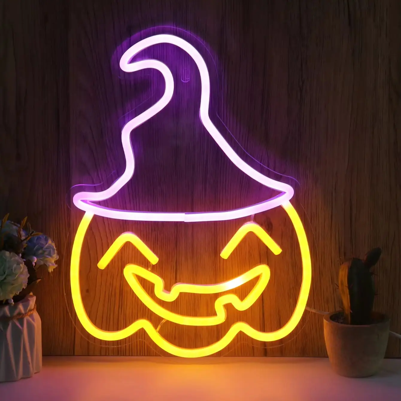 Chi-buy LED Neon Pumpkin USB Powered Neon Signs Night Light 3D Wall Art Bedroom Living Room Decor Lamp Signs