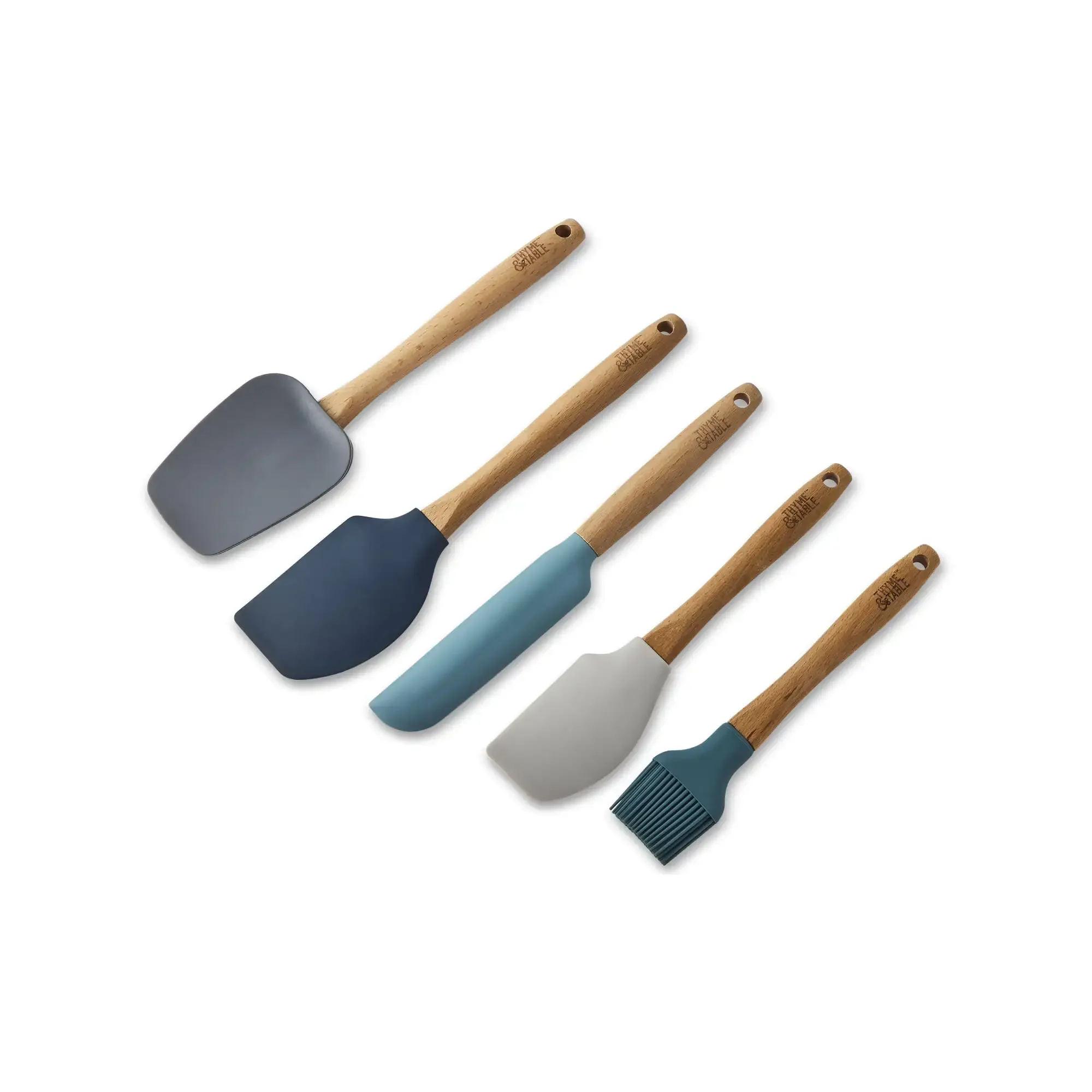 Set di utensili da cucina in silicone da 5 pezzi con manici in legno di faggio