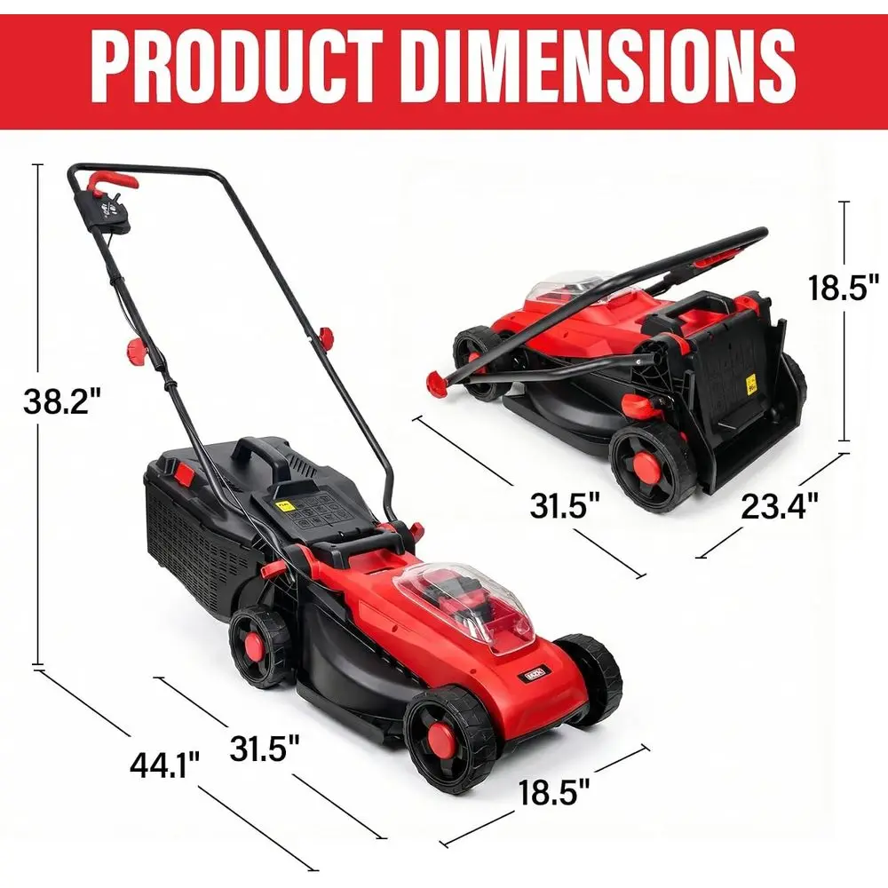 20V 13-Inch Electric Lawn Mower, Compact rushlMower | Compact push mower with dual atteries, 4 cutting heights, and grass ag or