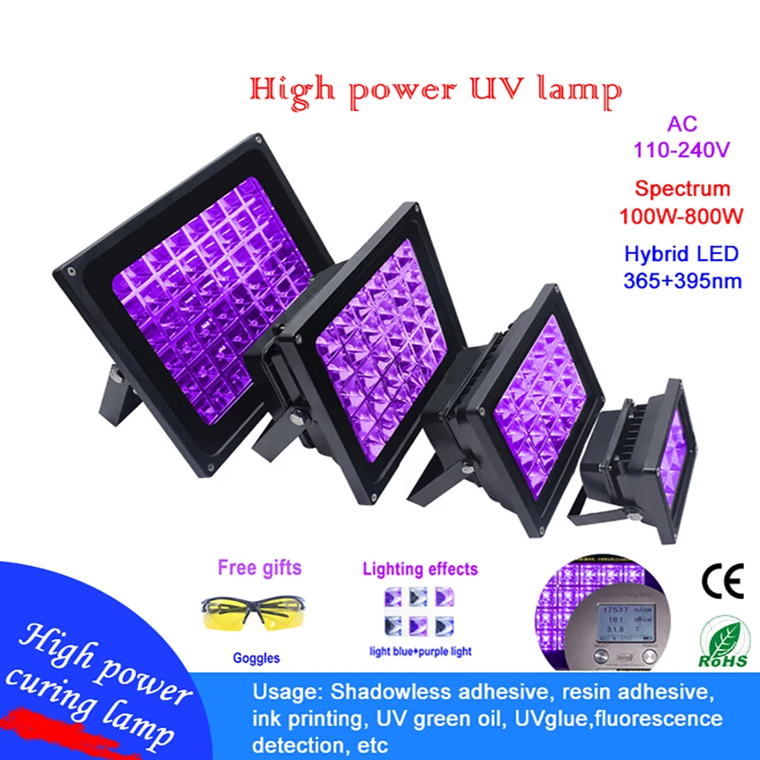 800W high-power portable UV curing lamp without shadow, resin, ink, screen printing, fluorescence detection and curing lamp