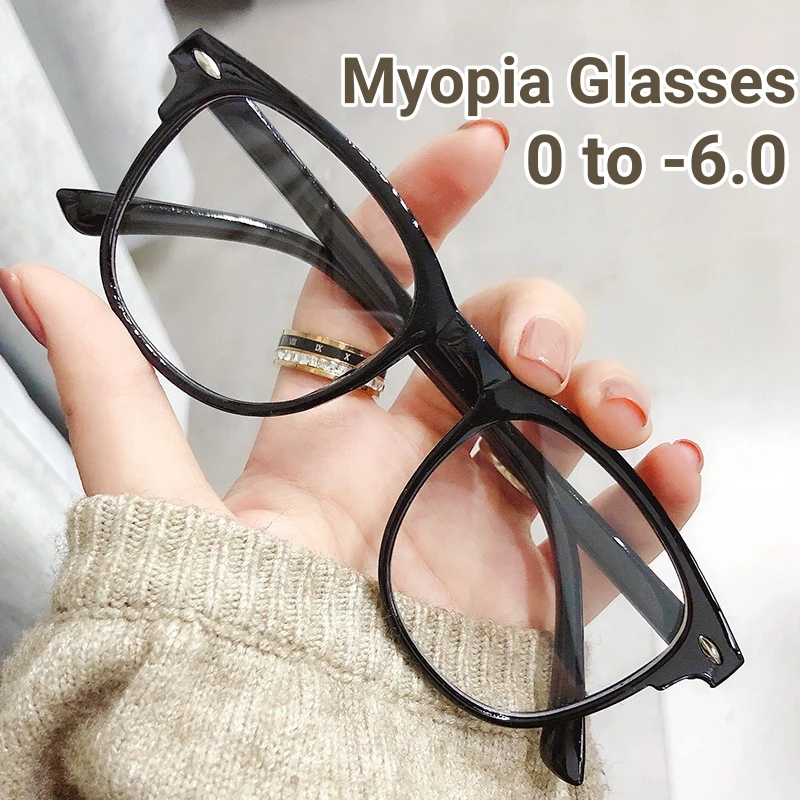 

Men Women Finished Myopia Glasses Vintage Oval Frame Blue Light Blocking Eyeglasses Nearsighted Glasses Minus 0 To -6.0