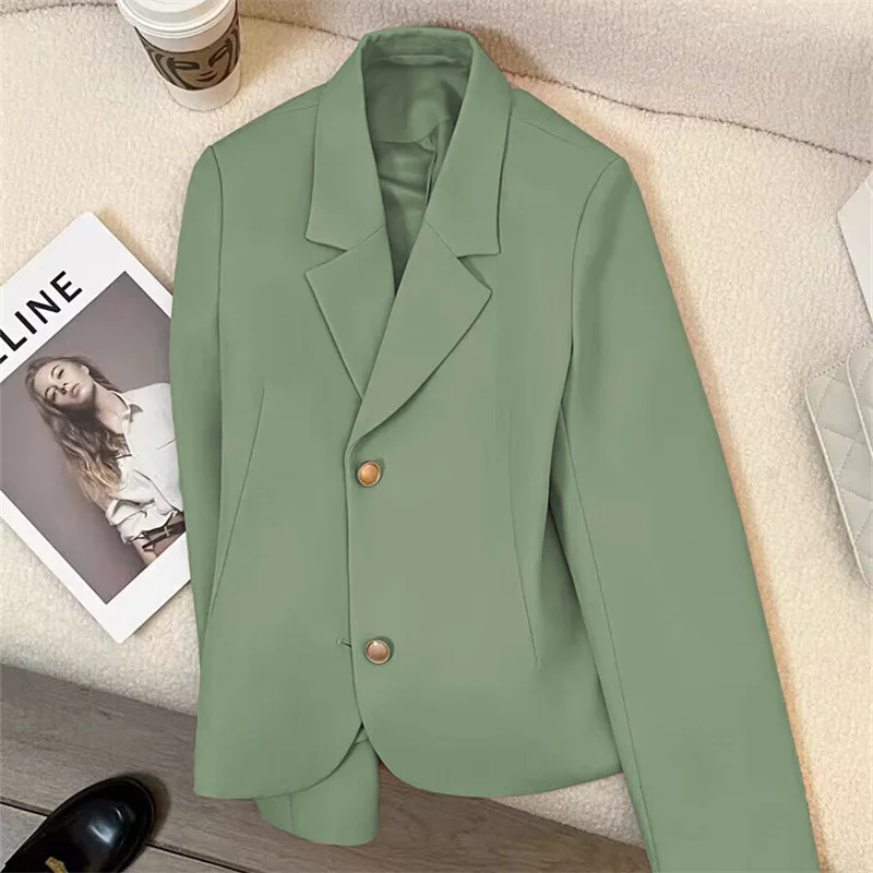 

Woman Cropped Blazers Chic Trend Korean Buttons Female Suit Coat 2025 New All-match Notched Collar Crop Jacket Women's Blazers