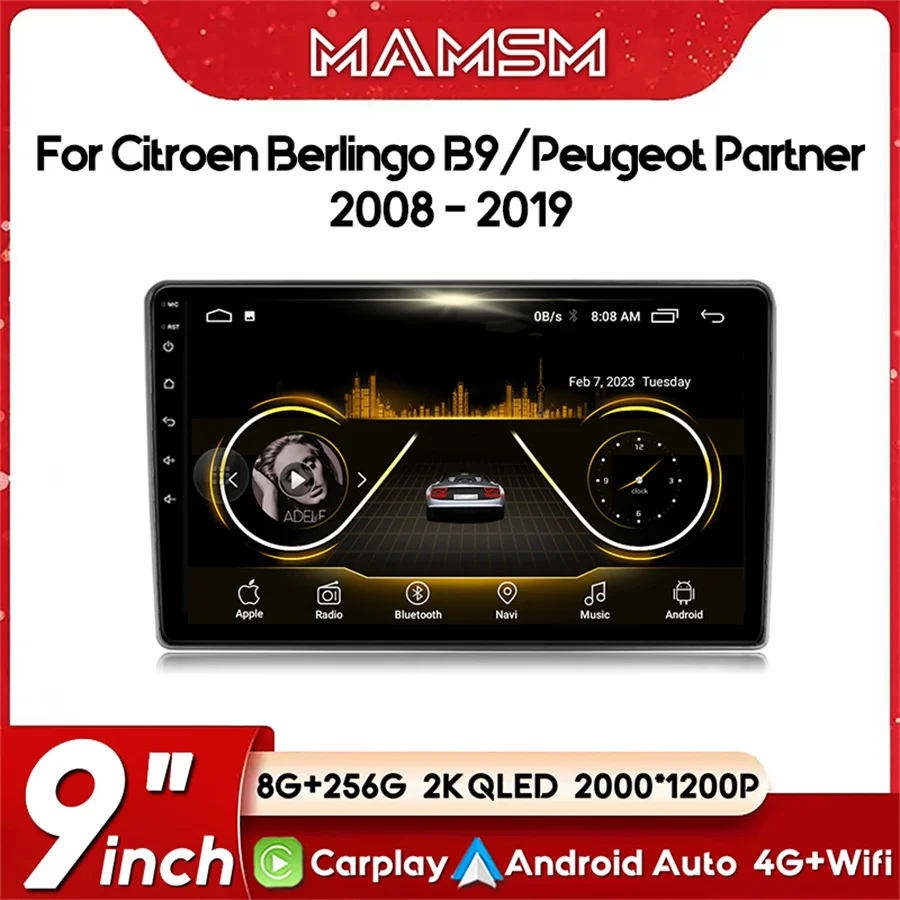 Car Radio For Citroen Berlingo B9 Peugeot Partner 2008-2019 Multimedia Video Player AI Voice 4G GPS Carplay Auto stereo Android