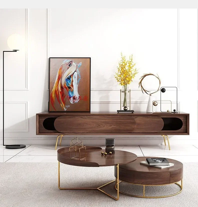 

Nordic Solid Wood Tea Table Combination Simple Living Room TV Cabinet Light Luxury Small Apartment TV Floor Cabinet