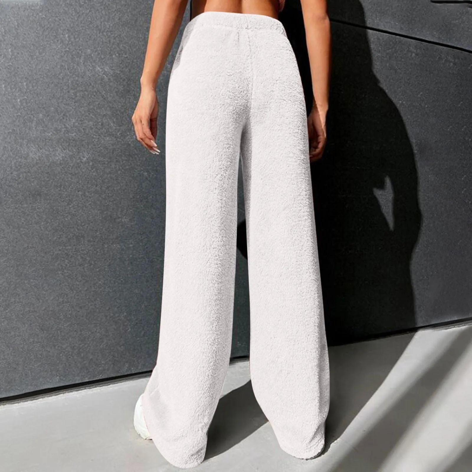 Womens Dance Trousers Casual Solid Elastic Waist Loose Plush Pants Beam Long Home Pants Ladies Wide Leg Sweatpants Solid Color