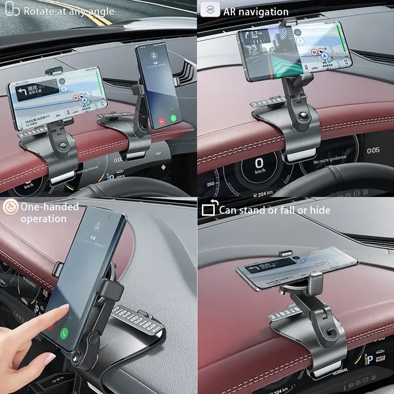 Homhu Universal 360 Rotating Cell Phone GPS Car Dashboard Mount Phone Holder Stand Hud Clip-On Cradle Phone Bracket Car Holder