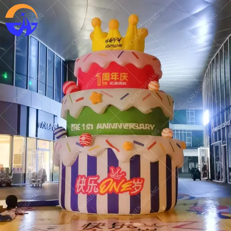 Large Inflatable Birthday Cake Prop Includes Blower, Decor for Outdoor Plaza, Mall Celebration-Themed Event