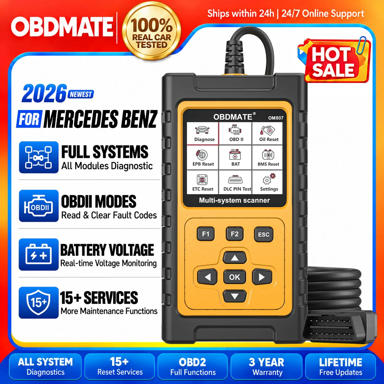 OBD2 Scanner for Mercedes Benz Full System Diagnostic Tool with Oil/ETC/EPB/ABS/SAS/BAT Resets OBD2 Automotive Diagnostic Tool