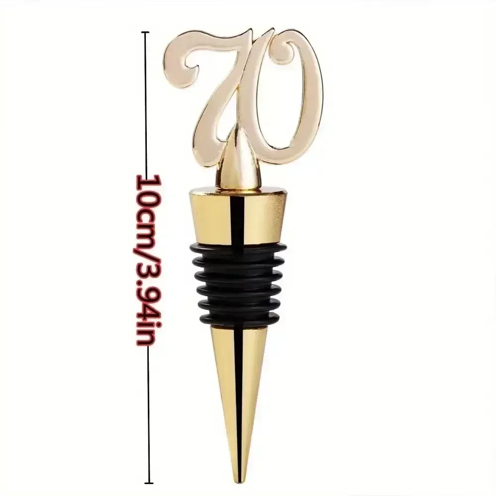 2pcs Number 70 Bottle Stopper,70 th Birthday Party Gifts For Guests, Golden Metal Red Wine Stopper, Wine Bottle Cork
