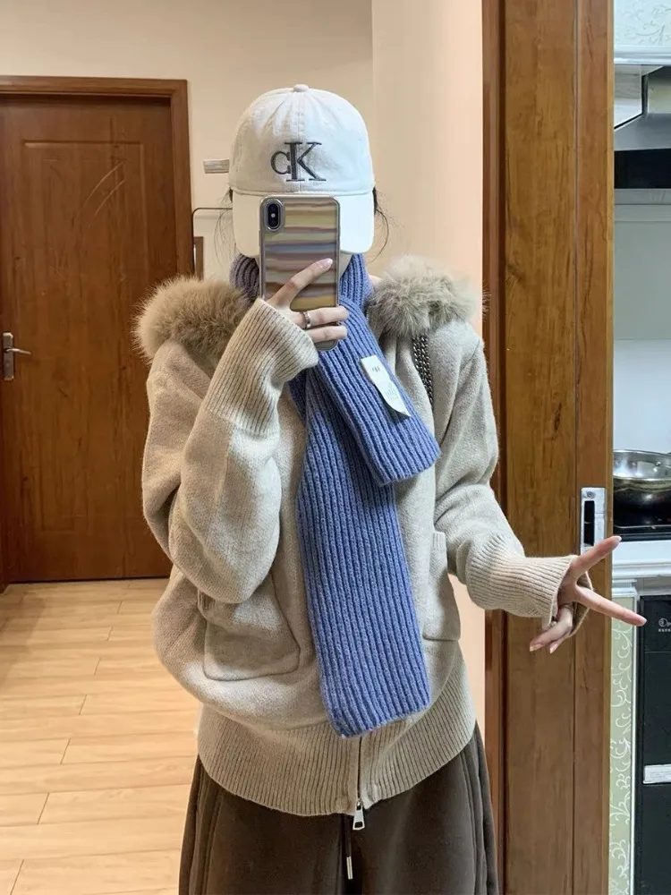 

Корейский свободный вязаный кардиган для женщин, новинка 2023 года, свитер на молнии с капюшоном, куртки, осенние винтажные повседневные топы Mujer