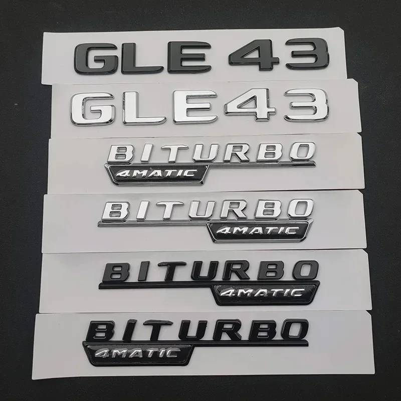 

1pcs Black/Chrome Car Rear Trunk Letters Badge Stickers For Mercedes GLE43 AMG W166 W167 Logo BITURBO 4MATIC Emblem Accessories