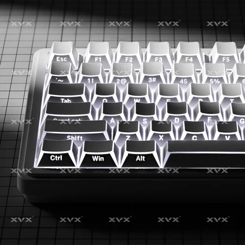 Imagen 2 del producto Teclas XVX Shadow con borde retroiluminado, PBT, impresión lateral, brillo a través de teclas blancas para teclado MX, perfil Cherry, 136 teclas