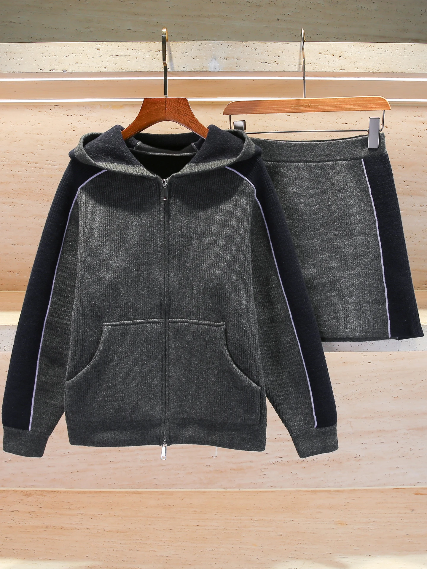 

High-End Knitted Cardigan Jaet And Skirt Spor Set for Women Autumn Winter Faion Ensemble Polyester Fiber Zipper Cl...